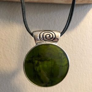 Leather Corded Green Pendant Necklace